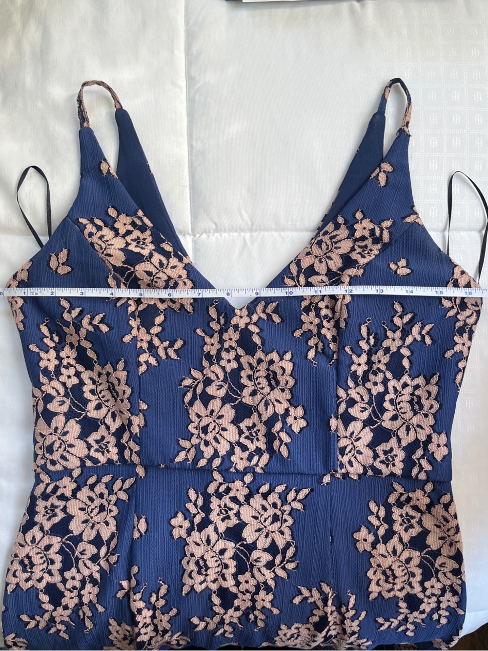 Blue Floral Lace Slip Dress with Pink Floral Appliqué - Picture 7 of 7
